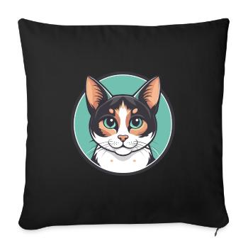 Bobtail Japonais Chat Race Dessin Animé Kawaii Animal - Housse de coussin décorative 45 x 45 cm - noir - Devant