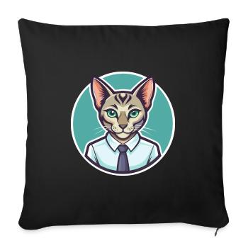 Khao Manee Chat Race Dessin Animé Kawaii Animal Pet - Housse de coussin décorative 45 x 45 cm - noir - Devant
