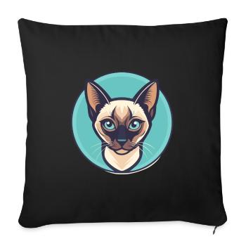 Chat Siamois Race Dessin Animé Kawaii Animal Pet - Housse de coussin décorative 45 x 45 cm - noir - Devant
