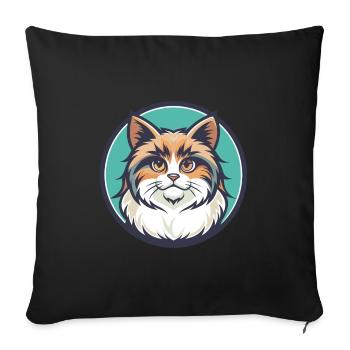 Ragamuffin Chat Race Dessin Animé Kawaii Animal Pet - Housse de coussin décorative 45 x 45 cm - noir - Devant
