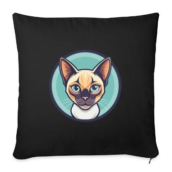 Chat thaïlandais race dessin animé Kawaii Animal Pet - Housse de coussin décorative 45 x 45 cm - noir - Devant