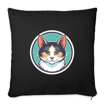 Turc Van Chat Race Dessin Animé Kawaii Animal Pet - Housse de coussin décorative 45 x 45 cm - noir - Devant