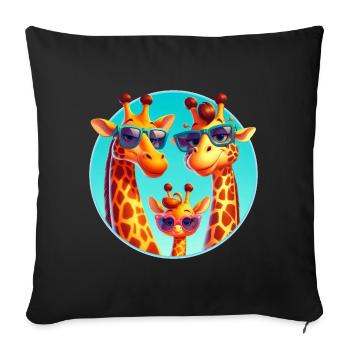 Coole Giraffen Familie mit Sonnenbrille - Sofakissenbezug 45 x 45 cm - Schwarz - Vorne