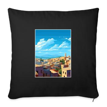 Fès Maroc Affiche de voyage Souvenir Carte Postale Peinture - Housse de coussin décorative 45 x 45 cm - noir - Devant