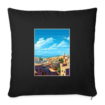 Fès Maroc Affiche de voyage Souvenir Carte Postale Peinture - Housse de coussin décorative 45 x 45 cm - noir - Devant
