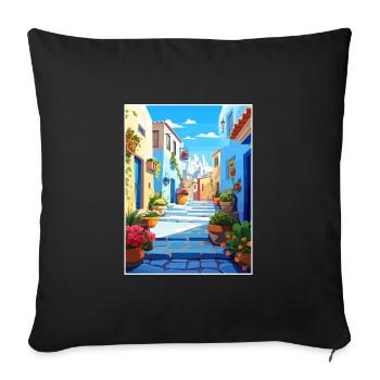 Chefchaouen Maroc Affiche de voyage vintage souvenir - Housse de coussin décorative 45 x 45 cm - noir - Devant