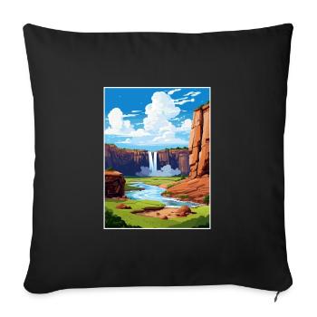Cascades d’Ouzoud Maroc Affiche de voyage souvenir - Housse de coussin décorative 45 x 45 cm - noir - Devant