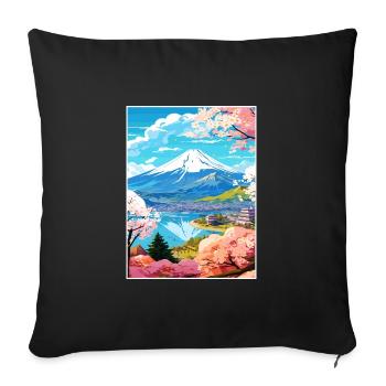 Japon Tokyo Voyage Affiche Souvenir Carte Postale Peinture - Housse de coussin décorative 45 x 45 cm - noir - Devant