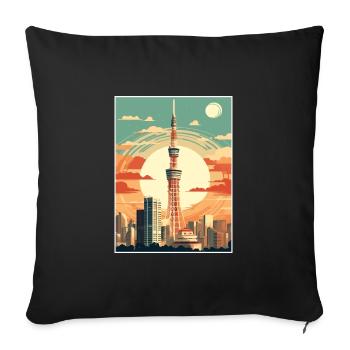 Japon Tokyo Voyage Affiche Souvenir Carte Postale Peinture - Housse de coussin décorative 45 x 45 cm - noir - Devant