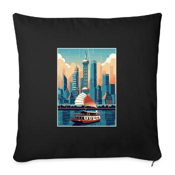 Shanghai China Travel Poster Souvenir Painting WPA - Sofa pillowcase 17,3'' x 17,3'' (45 x 45 cm) - black - Front