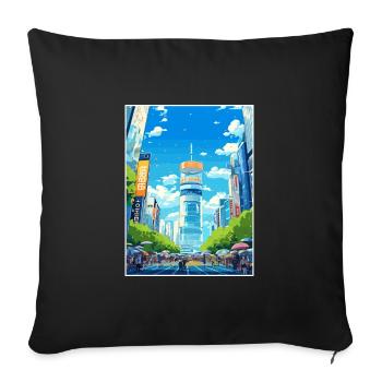 Japon Tokyo Voyage Affiche Souvenir Carte Postale Peinture - Housse de coussin décorative 45 x 45 cm - noir - Devant