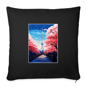 Japon Tokyo Voyage Affiche Souvenir Carte Postale Peinture - Housse de coussin décorative 45 x 45 cm - noir - Devant