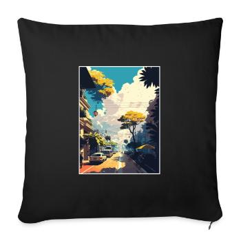 Hanoi Vietnam Travel Poster Souvenir Painting WPA - Sofa pillowcase 17,3'' x 17,3'' (45 x 45 cm) - black - Front