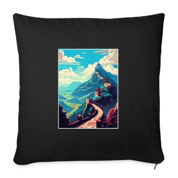 Grande Muraille de Chine Affiche De Voyage Peinture Souvenir - Housse de coussin décorative 45 x 45 cm - noir - Devant