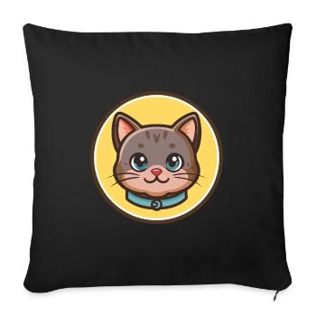 Chartreux Cat Breed Cartoon Kawaii Animal Pet - Sofa pillowcase 17,3'' x 17,3'' (45 x 45 cm) - black - Front
