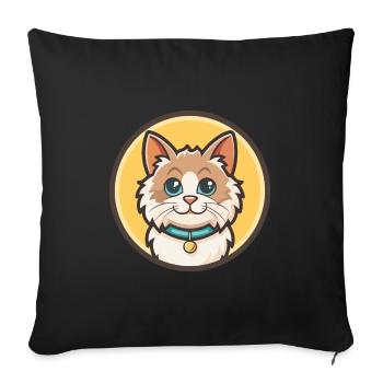Turkish Angora Cat Breed Cartoon Kawaii Animal Pet - Sofa pillowcase 17,3'' x 17,3'' (45 x 45 cm) - black - Front