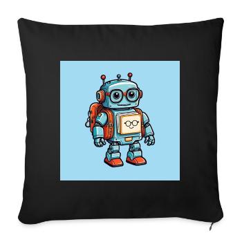 Petit robot mignon avec sac d’école inscription à l’école - Housse de coussin décorative 45 x 45 cm - noir - Devant