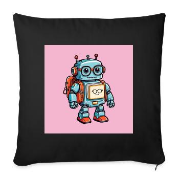 Petit robot mignon avec sac d’école inscription à l’école - Housse de coussin décorative 45 x 45 cm - noir - Devant