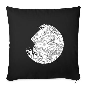 Fisch Ozean Schwarz-Weiß-Zeichnung - Sofakissenbezug 45 x 45 cm - Schwarz - Vorne