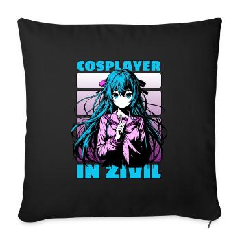 Anime Manga Girl // Cosplayer in zivil // AS011 - Sofakissenbezug 45 x 45 cm - Schwarz - Vorne