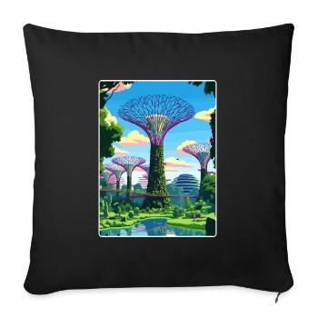 Supertree Grove Singapore Travel Poster Souvenir - Sofa pillowcase 17,3'' x 17,3'' (45 x 45 cm) - black - Front