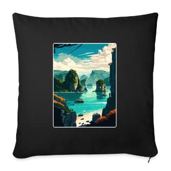 Ha Long Bay Vietnam Islands Travel Poster Souvenir - Sofa pillowcase 17,3'' x 17,3'' (45 x 45 cm) - black - Front
