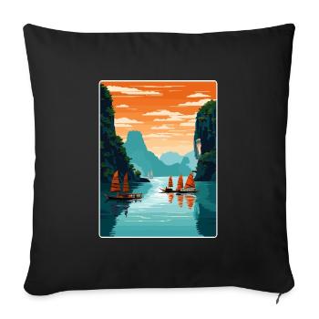 Ha Long Bay Vietnam Islands Travel Poster Souvenir - Sofa pillowcase 17,3'' x 17,3'' (45 x 45 cm) - black - Front