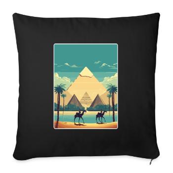 Le Caire, Égypte, Grandes Pyramides De Gizeh, Affiche De Voyage - Housse de coussin décorative 45 x 45 cm - noir - Devant
