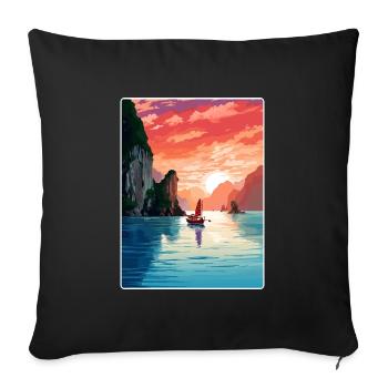 Ha Long Bay Vietnam Islands Travel Poster Souvenir - Sofa pillowcase 17,3'' x 17,3'' (45 x 45 cm) - black - Front