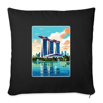 Marina Bay Sands Singapore Travel Poster Souvenir - Sofa pillowcase 17,3'' x 17,3'' (45 x 45 cm) - black - Front