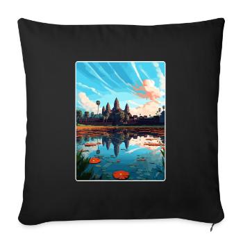 Angkor Wat Cambodge Affiche de voyage vintage souvenir - Housse de coussin décorative 45 x 45 cm - noir - Devant