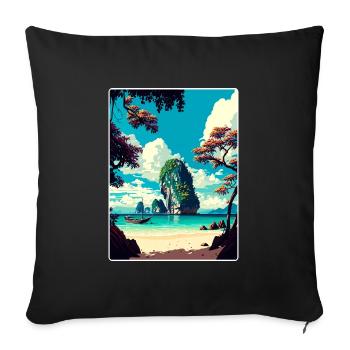 Krabi Thaïlande Thaïlande Affiche de voyage vintage thaïlandaise - Housse de coussin décorative 45 x 45 cm - noir - Devant