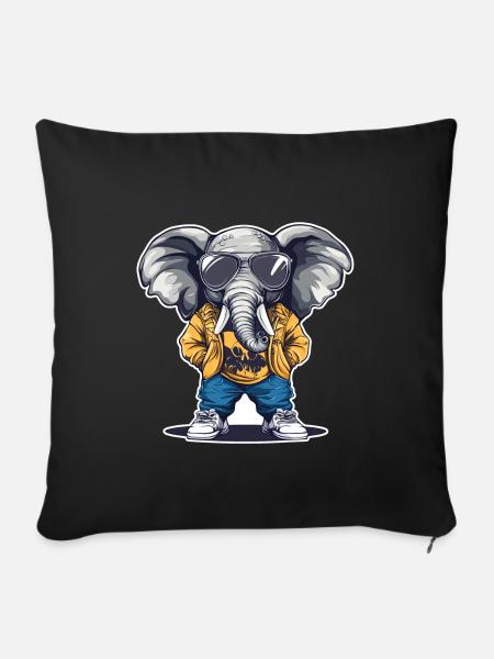 Elefant Streetwear mit Sonnenbrille - Sofakissenbezug 45 x 45 cm - Schwarz
