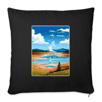 Affiche de voyage souvenir du parc national de Yellowstone - Housse de coussin décorative 45 x 45 cm - noir - Devant