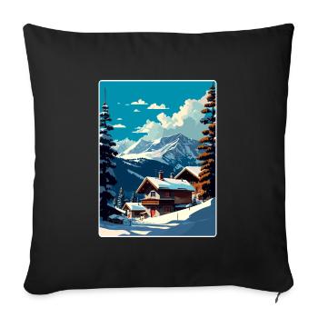 Verbier Ski Skifahren Reise Poster Souvenir Farbe WP - Sofakissenbezug 45 x 45 cm - Schwarz - Vorne