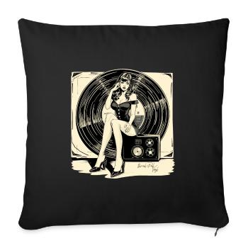 Disque vinyle musique femme cadeau - Housse de coussin décorative 45 x 45 cm - noir - Devant