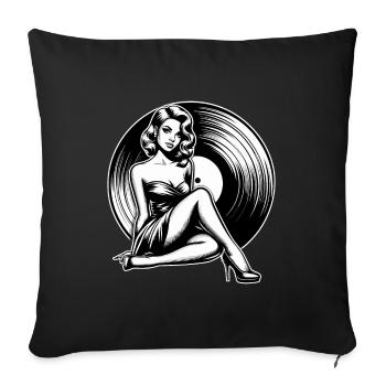 Disque vinyle musique femme cadeau - Housse de coussin décorative 45 x 45 cm - noir - Devant
