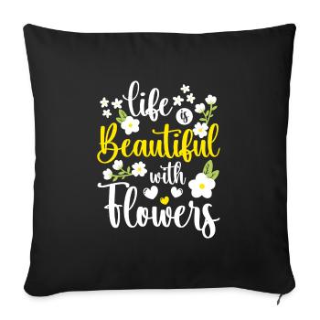 Bouquet Cadeau Pouce Vert Rose - Housse de coussin décorative 45 x 45 cm - noir - Devant