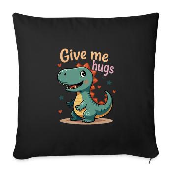 Dino Donne-moi un câlin - Dinosaure mignon - Housse de coussin décorative 45 x 45 cm - noir - Devant