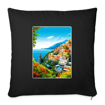 Positano Italie Affiche de voyage Peinture Souvenir WPA - Housse de coussin décorative 45 x 45 cm - noir - Devant