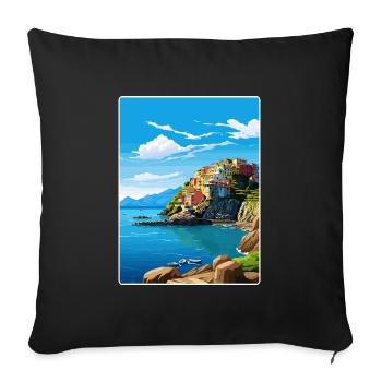 Cinque Terre Italy Patmos Travel Poster Souvenir - Sofa pillowcase 17,3'' x 17,3'' (45 x 45 cm) - black - Front