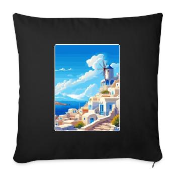 Santorin Grèce Grec Voyage Poster Souvenir WPA - Housse de coussin décorative 45 x 45 cm - noir - Devant
