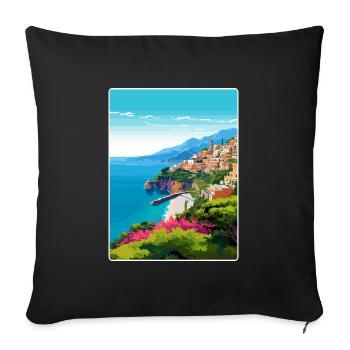 Amalfi Italie Affiche de voyage Peinture de carte postale souvenir - Housse de coussin décorative 45 x 45 cm - noir - Devant