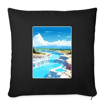 Pamukkale Travel Poster Souvenir Postcard Painting - Sofa pillowcase 17,3'' x 17,3'' (45 x 45 cm) - black - Front