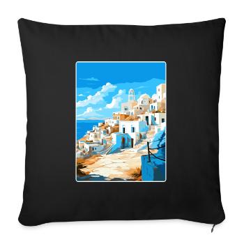 Karpathos Grèce Affiche de voyage Peinture Souvenir WPA - Housse de coussin décorative 45 x 45 cm - noir - Devant