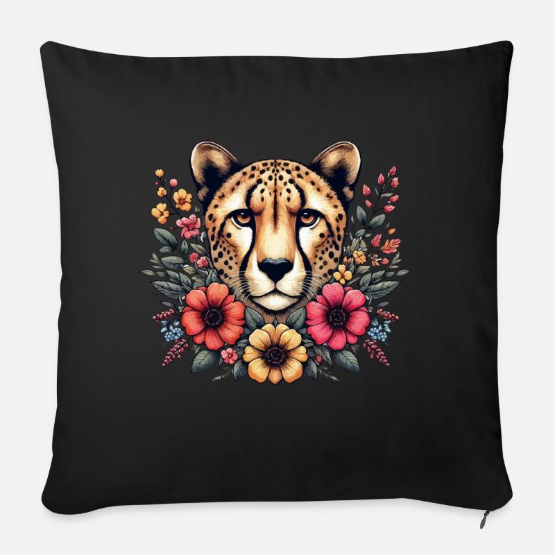 Cheetah Gepard Blumen - Sofakissenbezug 45 x 45 cm - Schwarz
