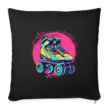 Néon patins à roulettes des années 90 des années 80 Rétro Vintage - Housse de coussin décorative 45 x 45 cm - noir - Devant