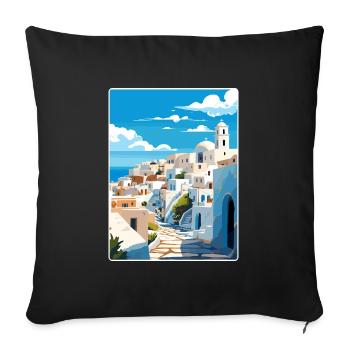 Patmos Grèce Grec Vintage Voyage Poster Souvenir - Housse de coussin décorative 45 x 45 cm - noir - Devant