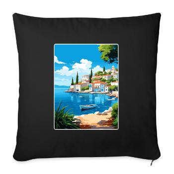 Porto Heli Greece Travel Poster Souvenir Paint WPA - Sofa pillowcase 17,3'' x 17,3'' (45 x 45 cm) - black - Front