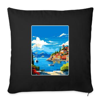 Parga Grèce Affiche de voyage Souvenir Carte Postale Peinture - Housse de coussin décorative 45 x 45 cm - noir - Devant